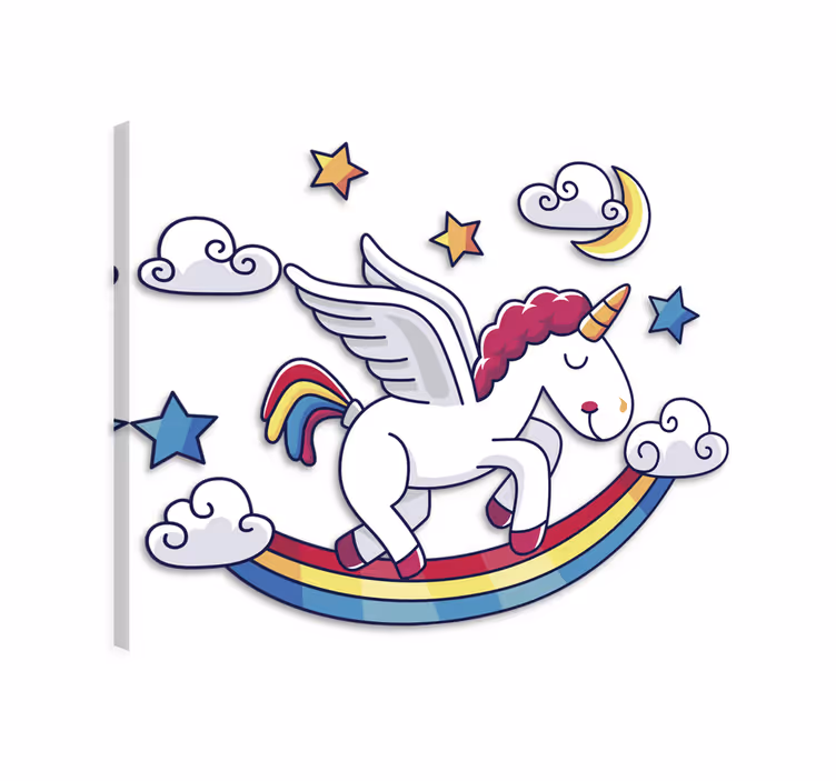 Platno s sliko samoroga z mavričnim nalepkom - TenStickers