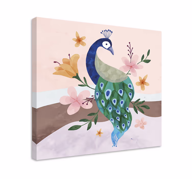 Pav z rožami peresno platno stenska umetnost - TenStickers