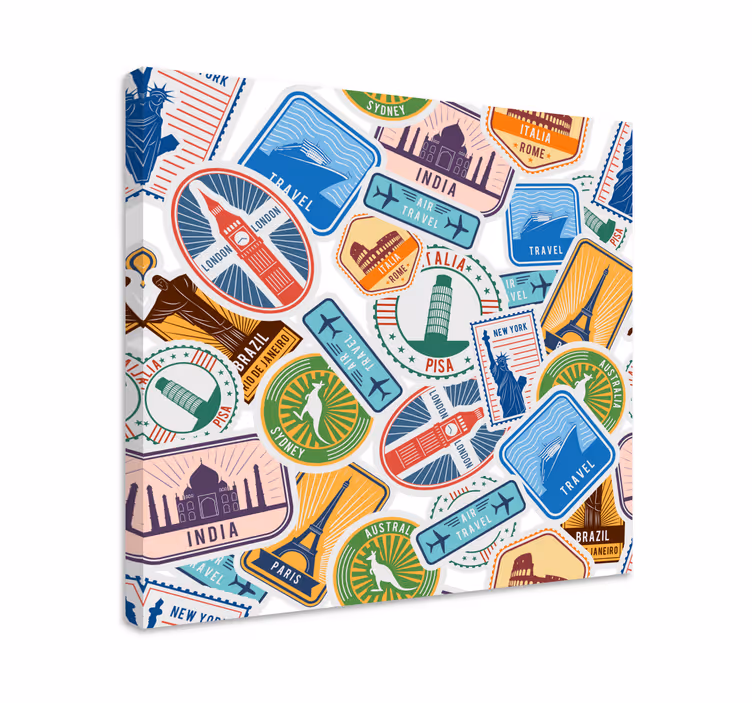 Kolaž svetovnih znamenitosti Platno s slikami mest in držav - TenStickers