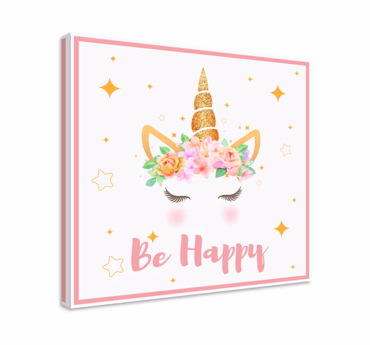 Besedna zveza unicorns be happy unicorn wall print - TenStickers