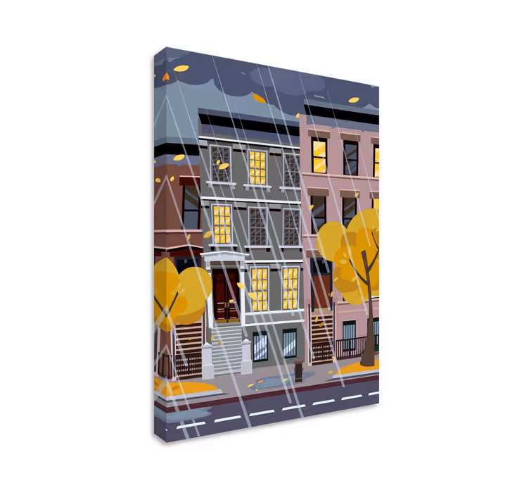 Urban rainy scene na platnu z mestnimi motivi - TenStickers