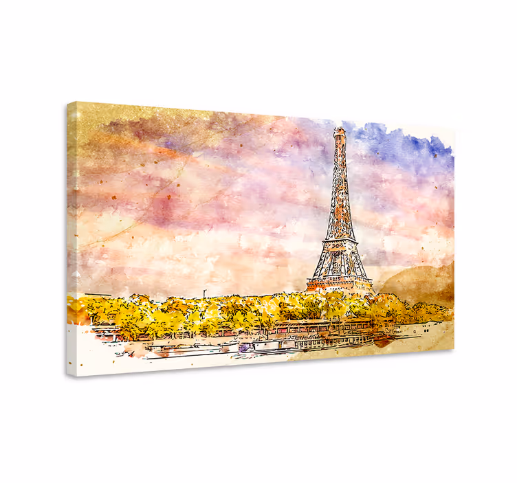 Eiffel tower scene na platnu z mestnimi motivi - TenStickers