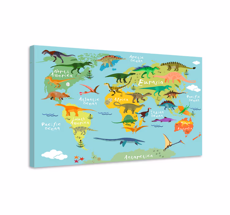Dinozavri zemljevid sveta odtisi platna za otroke - TenStickers