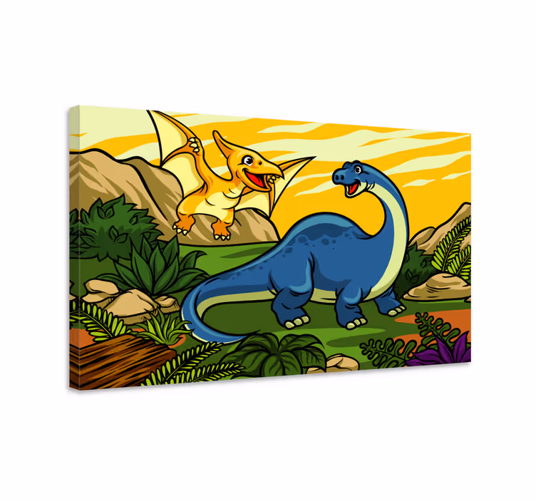 Otroški dinozaver s pokrajinsko umetnino na platnu - TenStickers