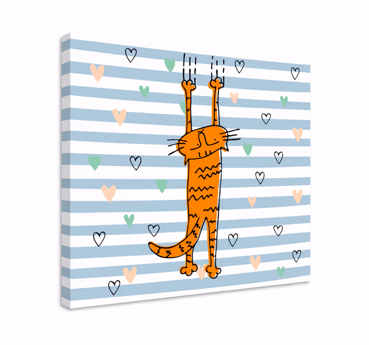 Mačje platno za steno igriv oranžni maček - TenStickers