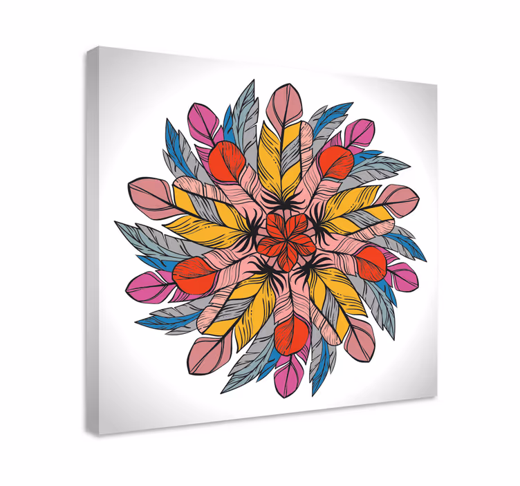 Barvita pernata mandala platno slikanje dekoracija - TenStickers