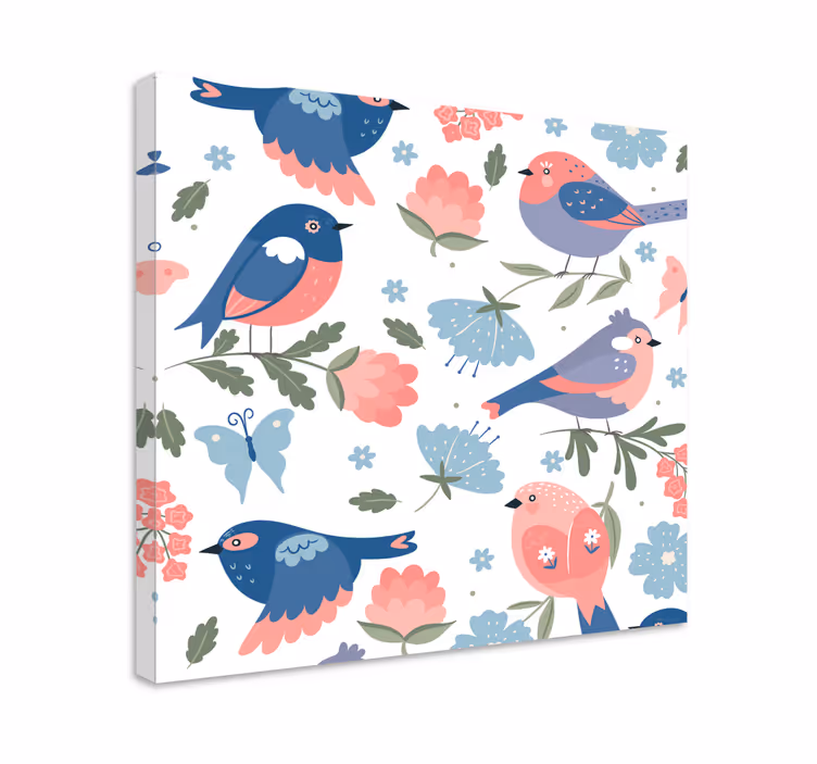 Colorful birds floral slikarsko platno z rožami - TenStickers