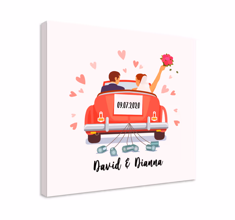 Just married couple na platnu s kompozicijo likov - TenStickers