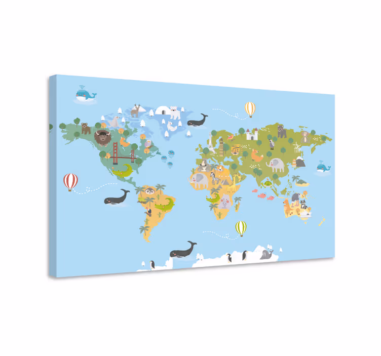 Otroci zemljevid zemljevida sveta platno - TenStickers