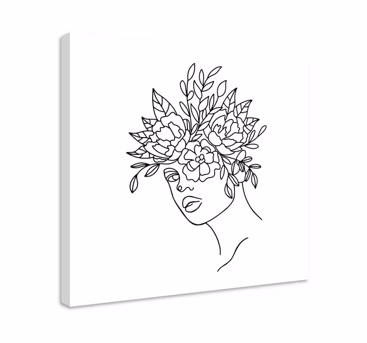 Floral face outline slikarsko platno z rožami in rastlinami - TenStickers