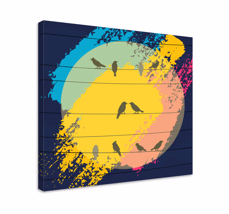 Retro krog silhuete ptica na platnu - TenStickers