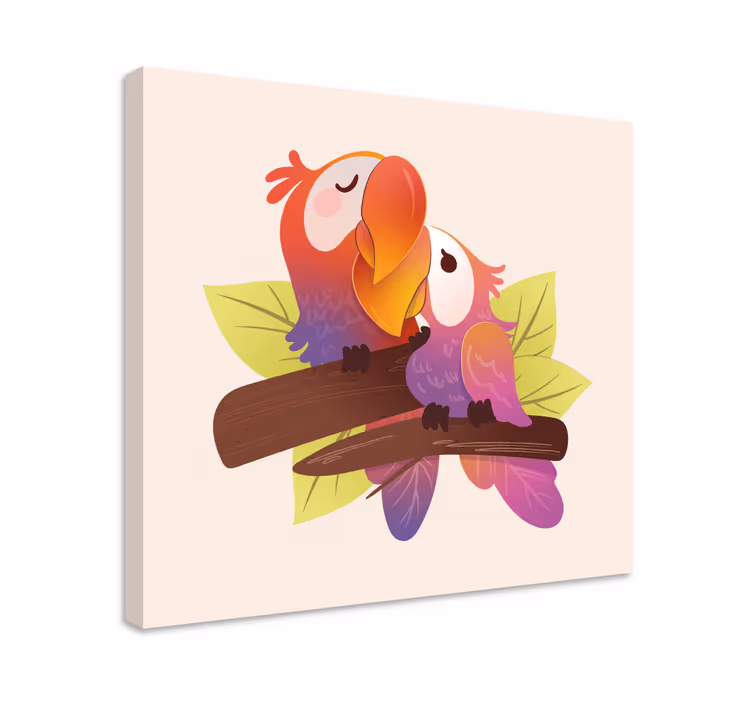 Loving parrots embrace mačje platno za steno - TenStickers