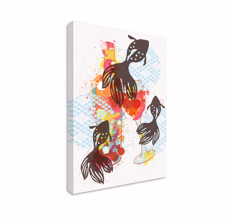 Colorful fish silhouettes na rustikalnem platnu - TenStickers