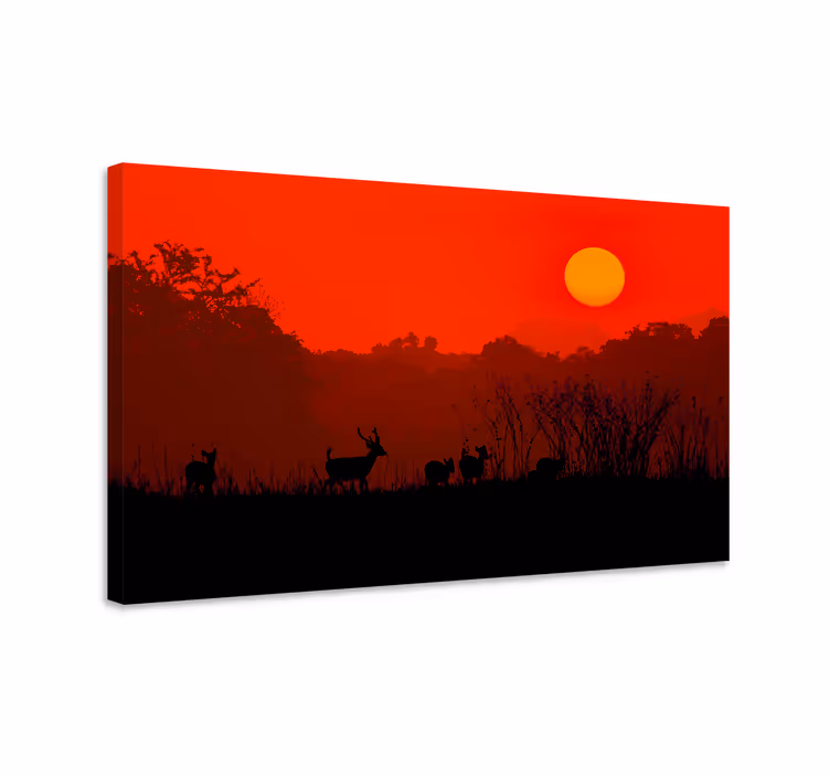 Silhouetted stag sunset platno slikanje jelena - TenStickers