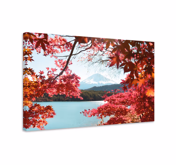 Mount fuji framed slikarsko platno z rožami - TenStickers