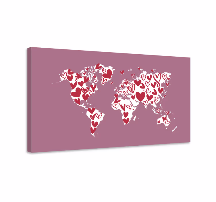 World map hearts platno s sliko sveta - TenStickers
