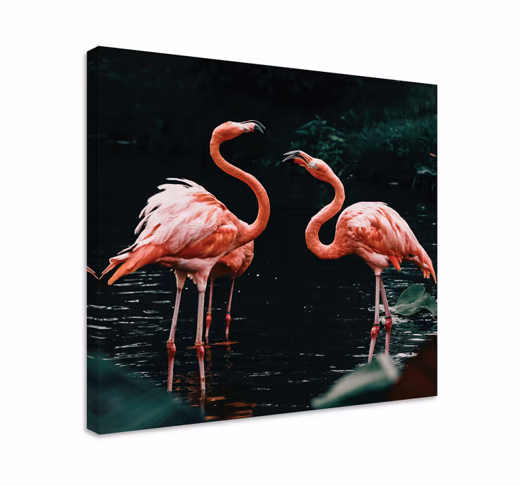 Ptica na platnu flamingosi ob mraku - TenStickers