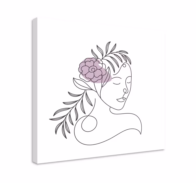 Line drawing face slikarsko platno z rožami in rastlinami - TenStickers