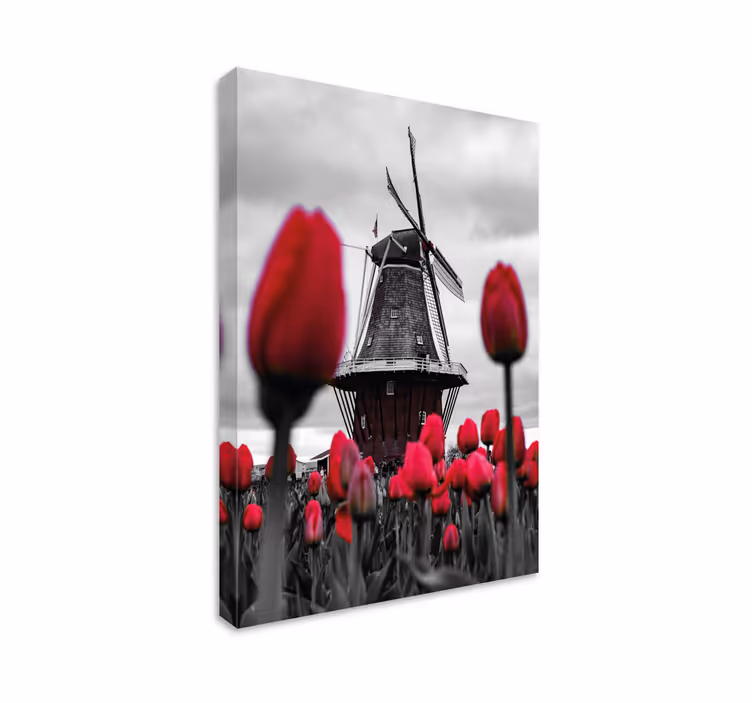 Vetrnice in tulipani platno slika zemljevidov - TenStickers