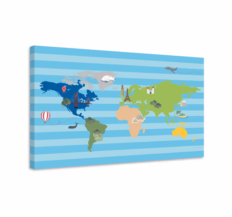 Risanka celin zemljevid sveta platno - TenStickers