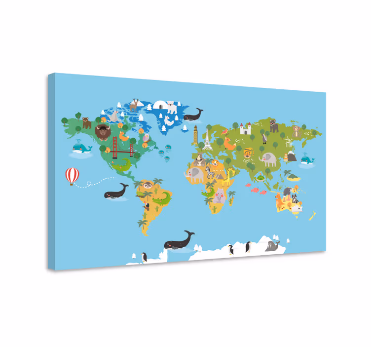 Engaging animal atlas platno s sliko sveta - TenStickers