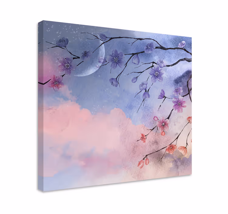Blooming branches with moon slikarsko platno z rožami - TenStickers