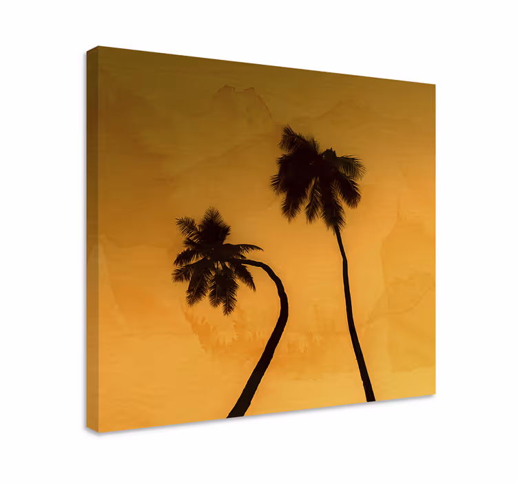 Silhouetted palms at sunset slikarsko platno z rožami - TenStickers