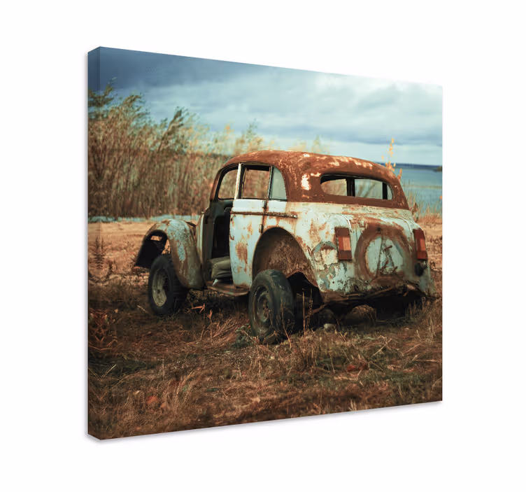 Star umazan avto na poljih retro platnena umetnost - TenStickers