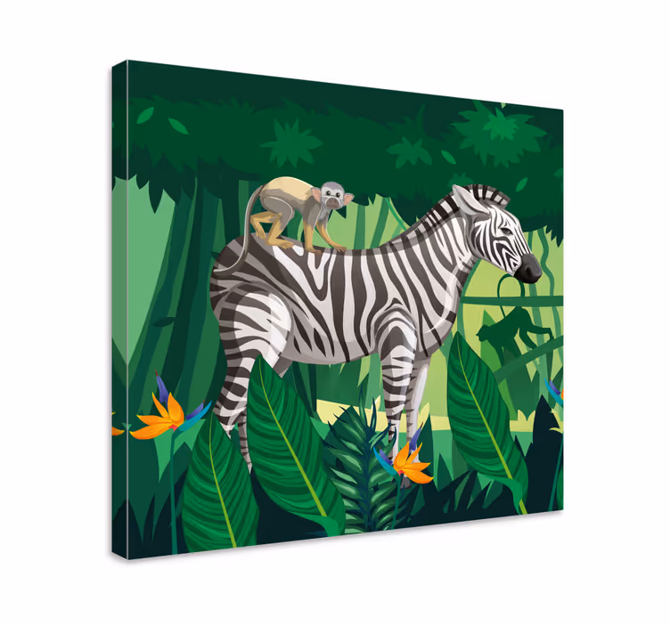 Zebra with monkey platna slike z motivi živali - TenStickers