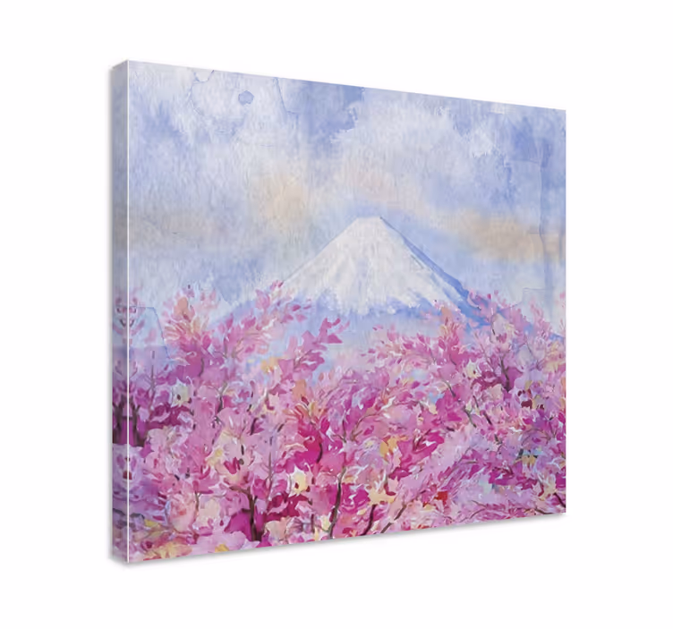 Cherry blossom mountain slikarsko platno z rožami - TenStickers