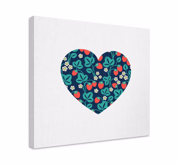Heart-shaped strawberry pattern slikarsko platno z rožami - TenStickers