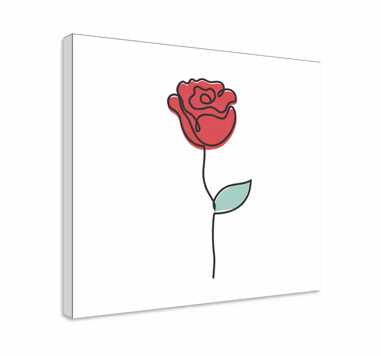 Luštna rdeča vrtnica line art design cvet platno - TenStickers