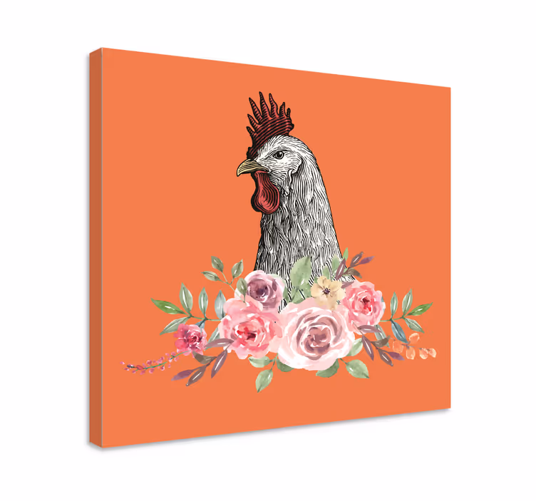 Rooster with flowers platna slike z motivi živali - TenStickers