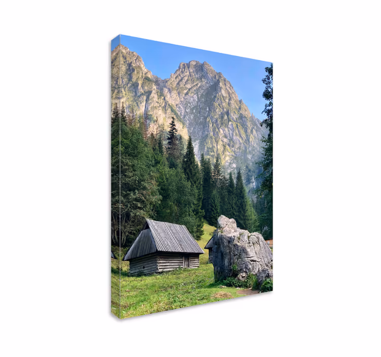 Osamljena hiša poljski gore pokrajina platno - TenStickers