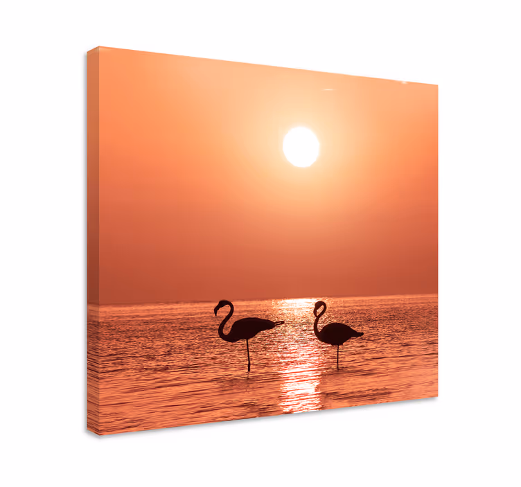 Flamingos at sunset ptica na platnu - TenStickers