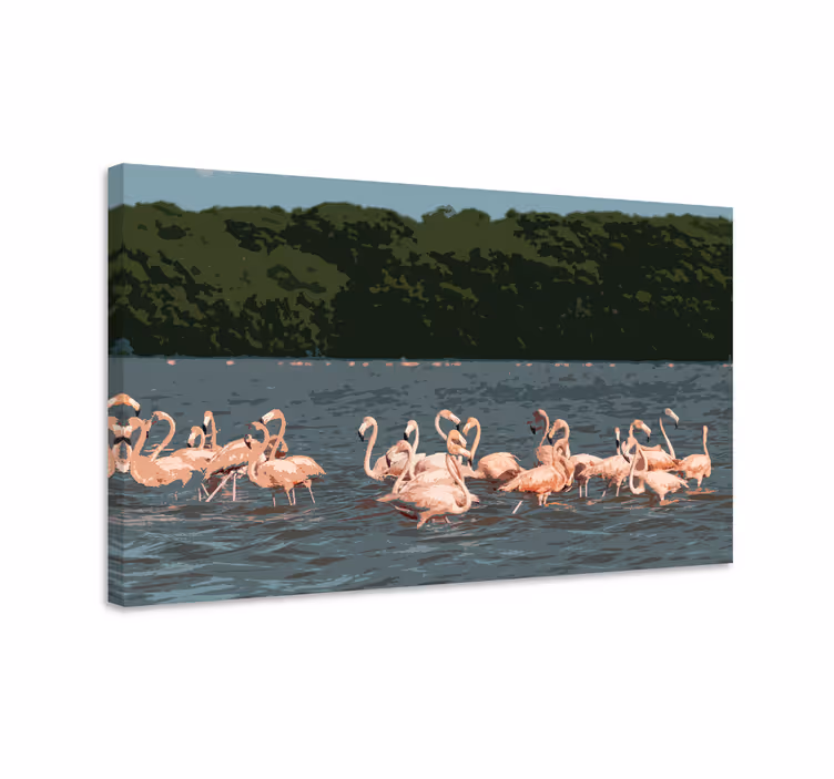 Ptica na platnu oblikovanje jate flamingov - TenStickers