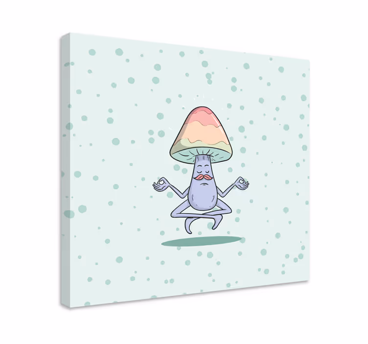 Meditating mushroom character na platnu z besedilom - TenStickers