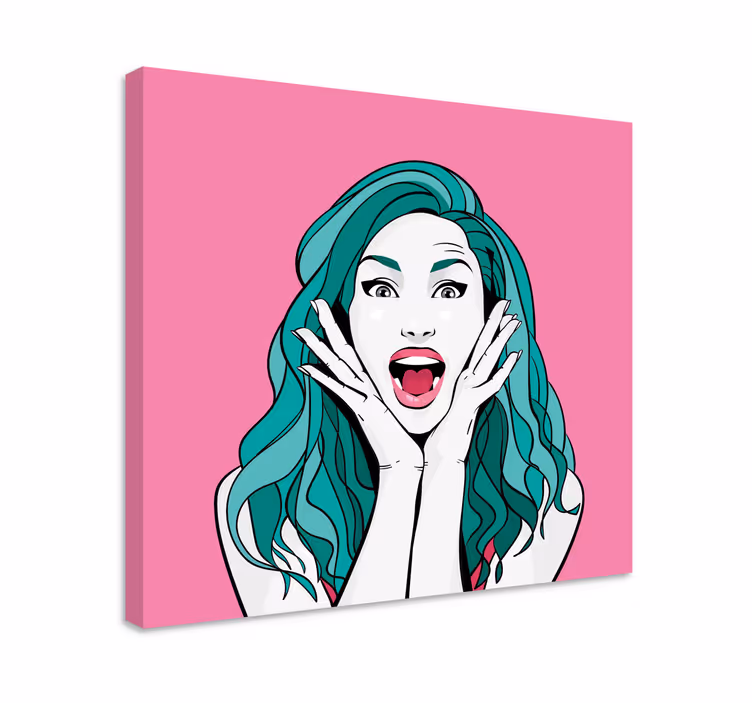 Presenečena ženska na platnu s kompozicijo ljudi - TenStickers