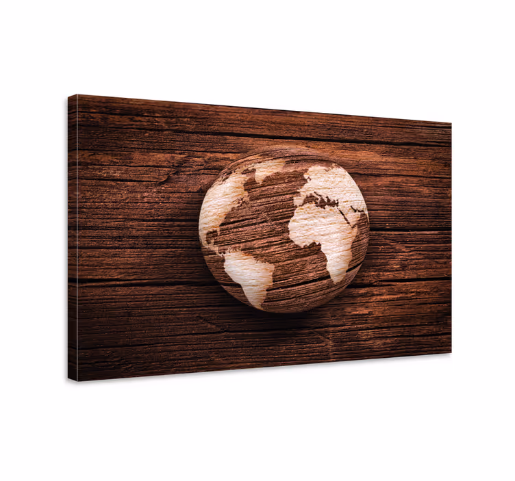 Geografski leseni zemljevid sveta 3d odtisi platna - TenStickers