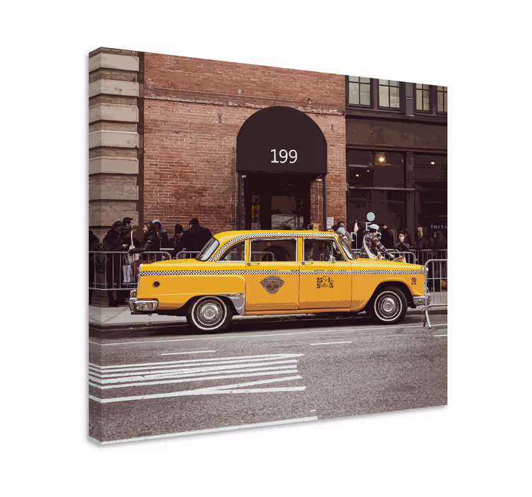 Yellow taxi cab platno s slikami mest in držav - TenStickers