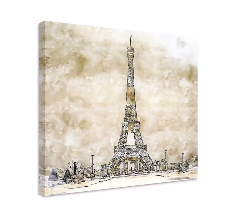 Eiffel tower sketch na platnu z mestnimi motivi - TenStickers