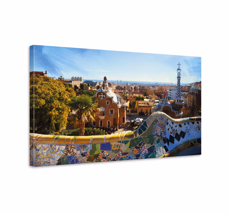 Pogled na mozaik iz barcelone Platno s slikami mest in držav - TenStickers