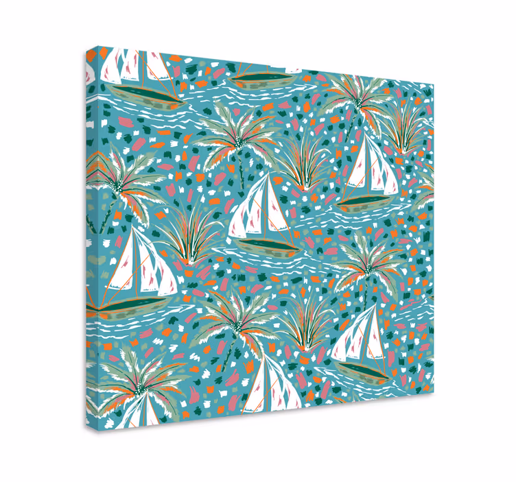 Sailboats and palms slikanje na platnu z morskim motivom - TenStickers
