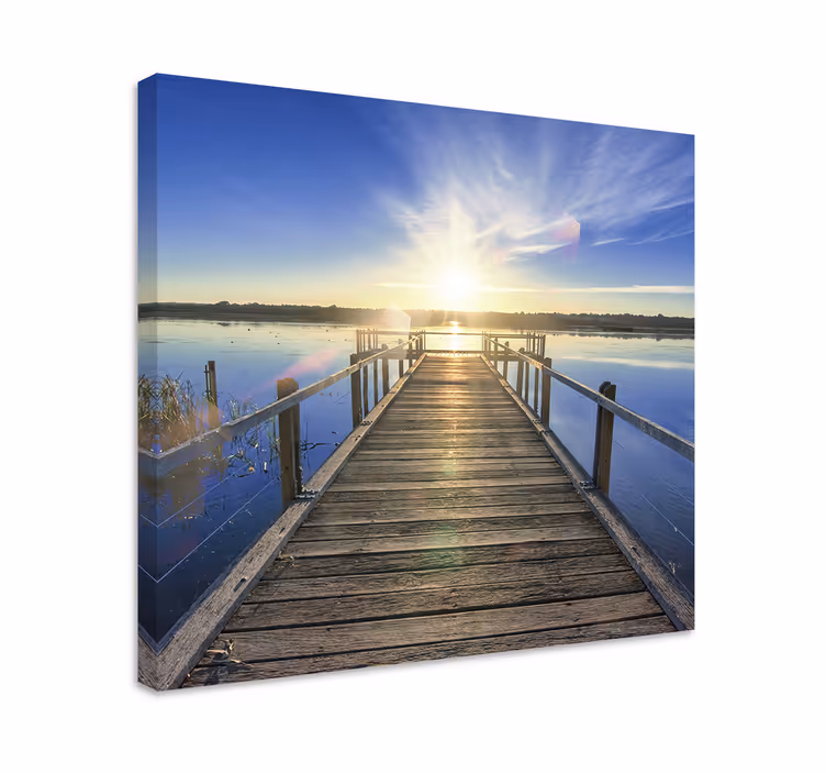 Sunlit lake pier platno slika zemljevidov - TenStickers