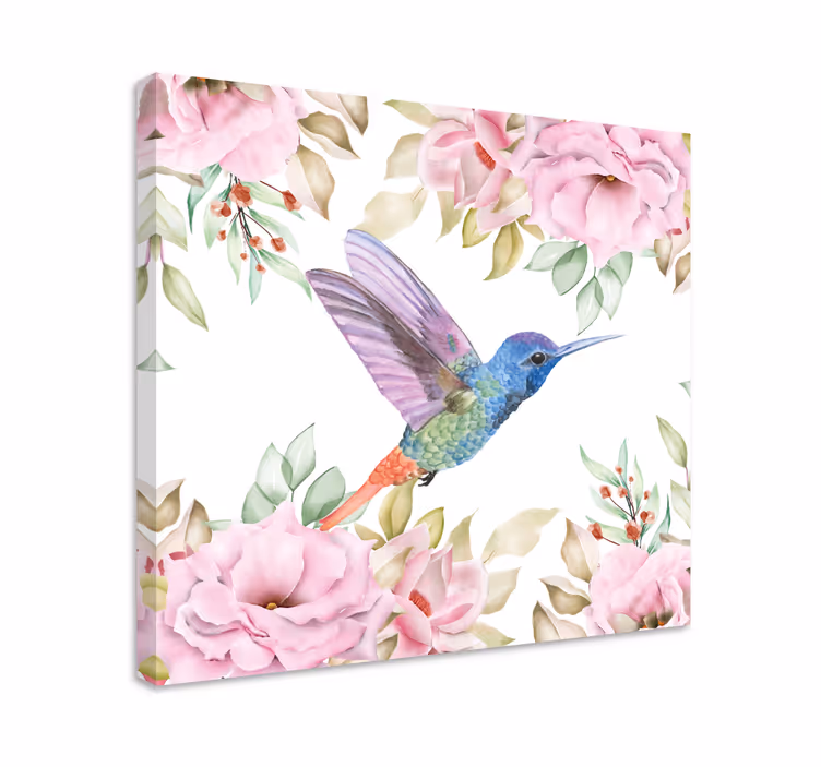 Hummingbird among roses ptica na platnu - TenStickers