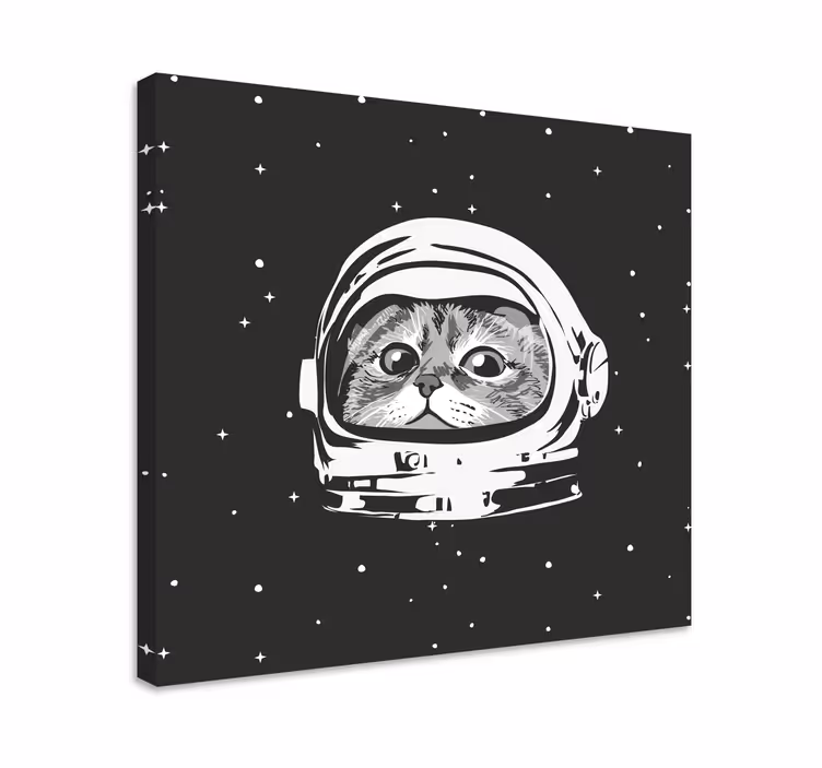 črno-beli astronavt mačje platno za steno - TenStickers