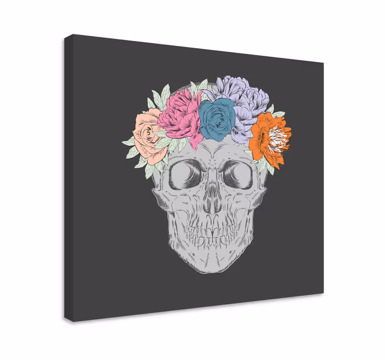 Skull floral arrangement slikarsko platno z rožami - TenStickers