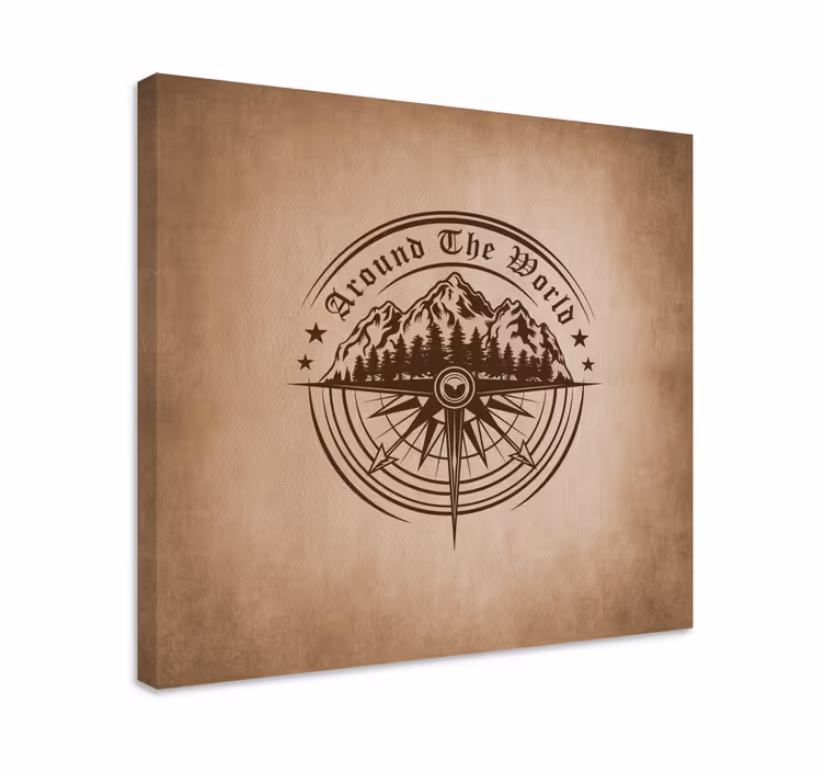 Navigational mountain compass na platnu s sliko sveta - TenStickers