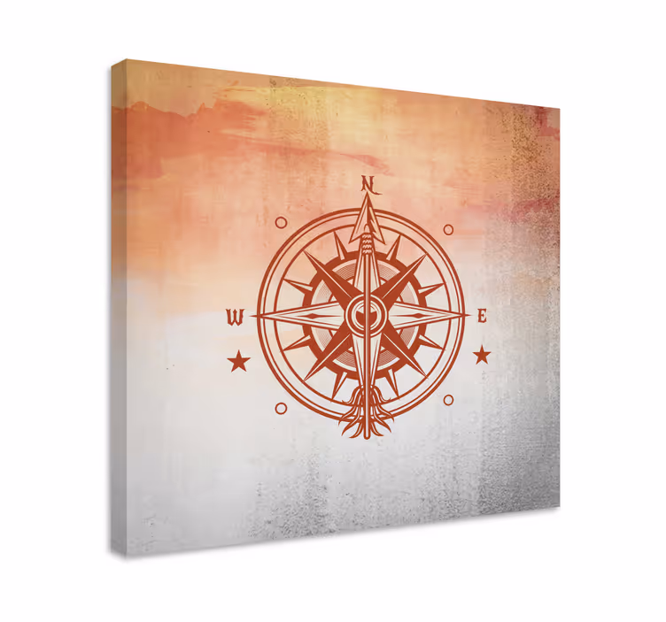 Compass rose design platno z zemljevidom sveta - TenStickers