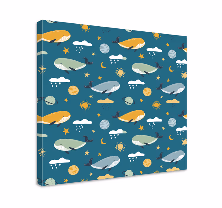 Whales in space platno umetniška slika - TenStickers